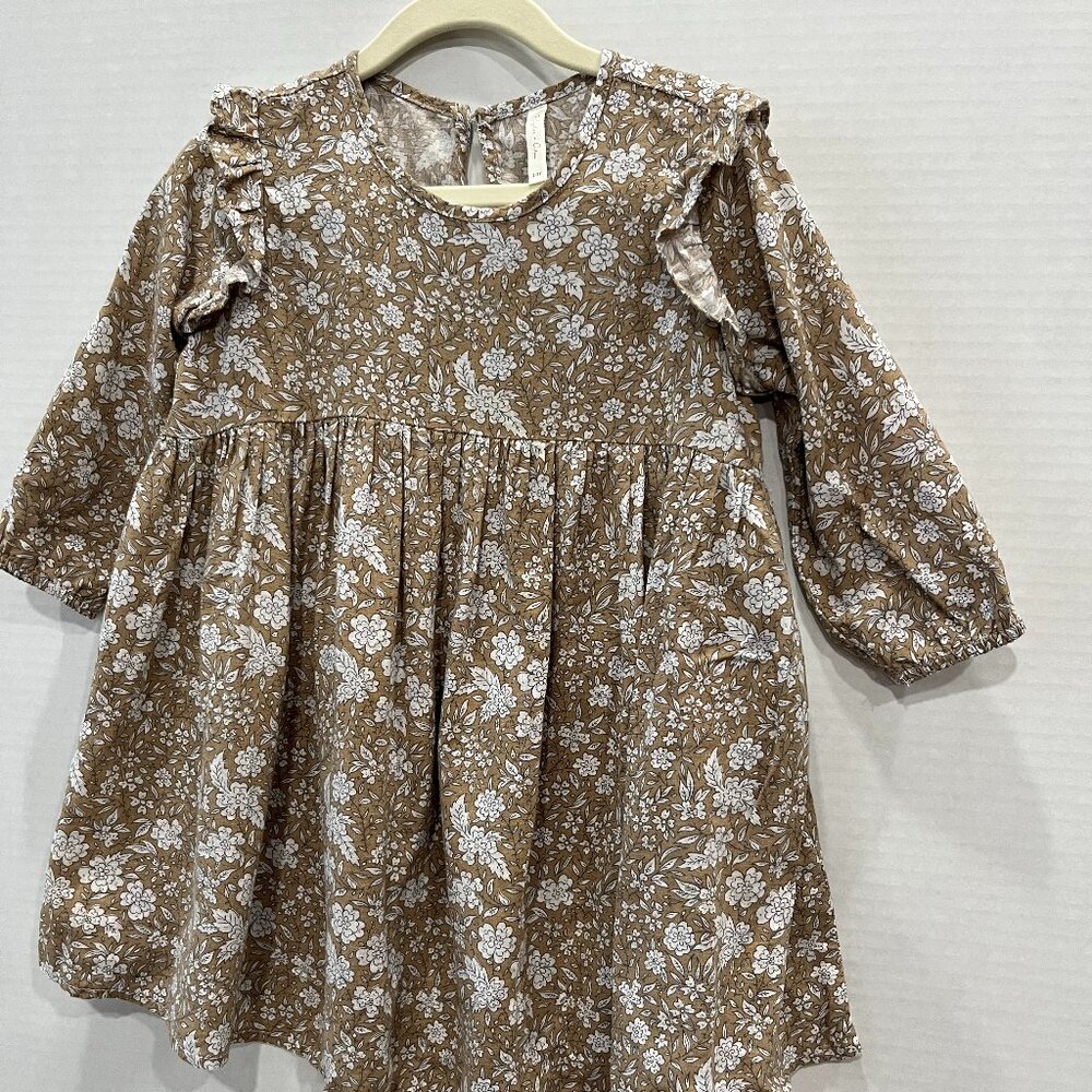 Girl - 2-3Y - Rylee + Cru Brown & White Floral Long Sleeve Dress